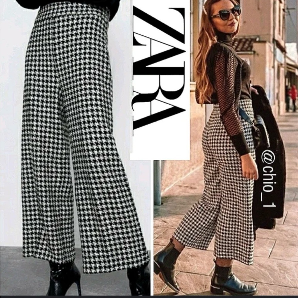 Zara Houndstooth Ankle/ Wide LegSweater Pants Size Small
